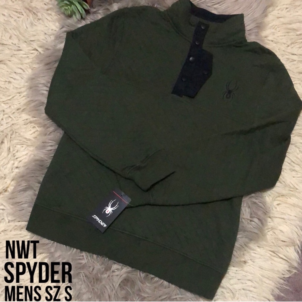 NWT Mens Spyder Quilted Pullover-Olive Green-Sz S